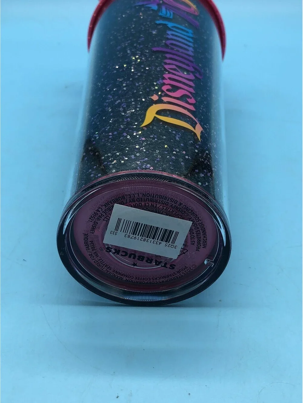 Starbucks Disneyland 70 Tumbler Pink Mickey Ears Black Glitter Straw Plastic